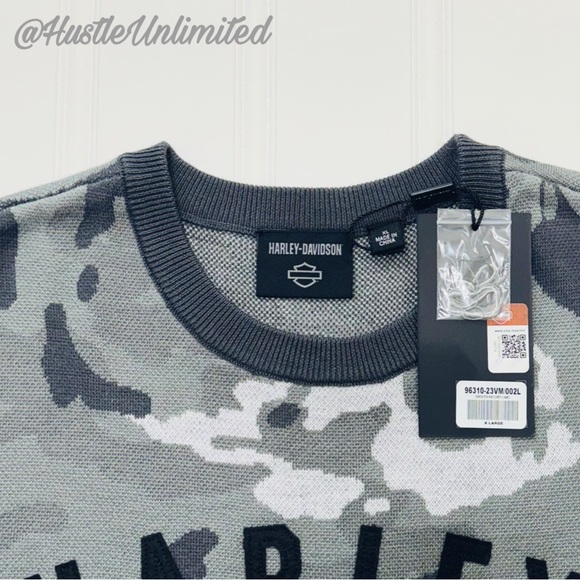 Harley-Davidson Smoke Grey Camo Wool Blend Knit Sweater Men’s Size XL - Picture 3 of 7
